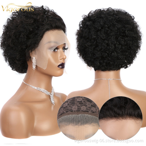 Vigorous afro kinky short wholesale 6 inch double sided xuchang ladies brazilian full human hair lace front wigs for black women